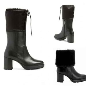 Aquatalia Ishana Black Mid-Calf Block Heel Boot - Weatherproof